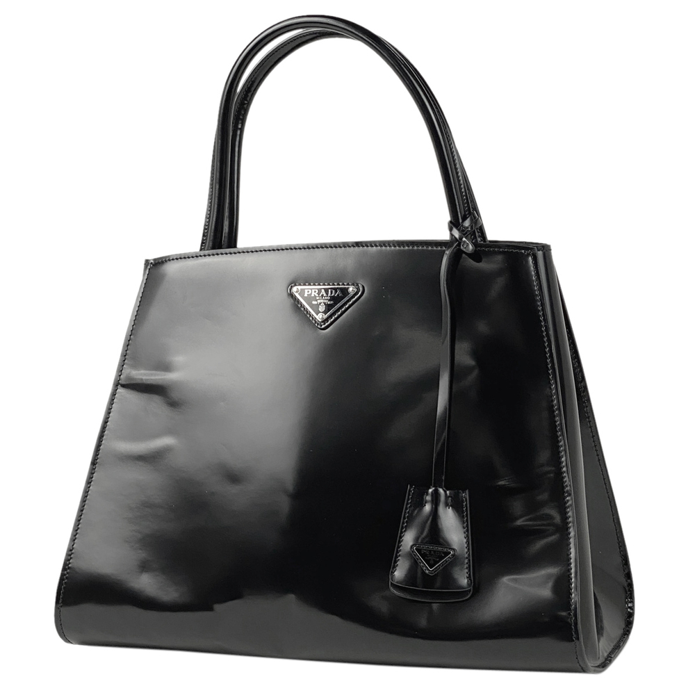 Prada Logo Plate Handbag Shoulder Bag Leather Nero Black